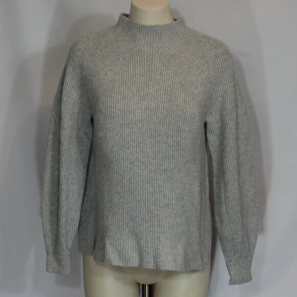 Everlane 93% Cashmere Mock neck Sweater Women's Gray Ribbed Balloon Sleeve XS - Picture 2 of 7